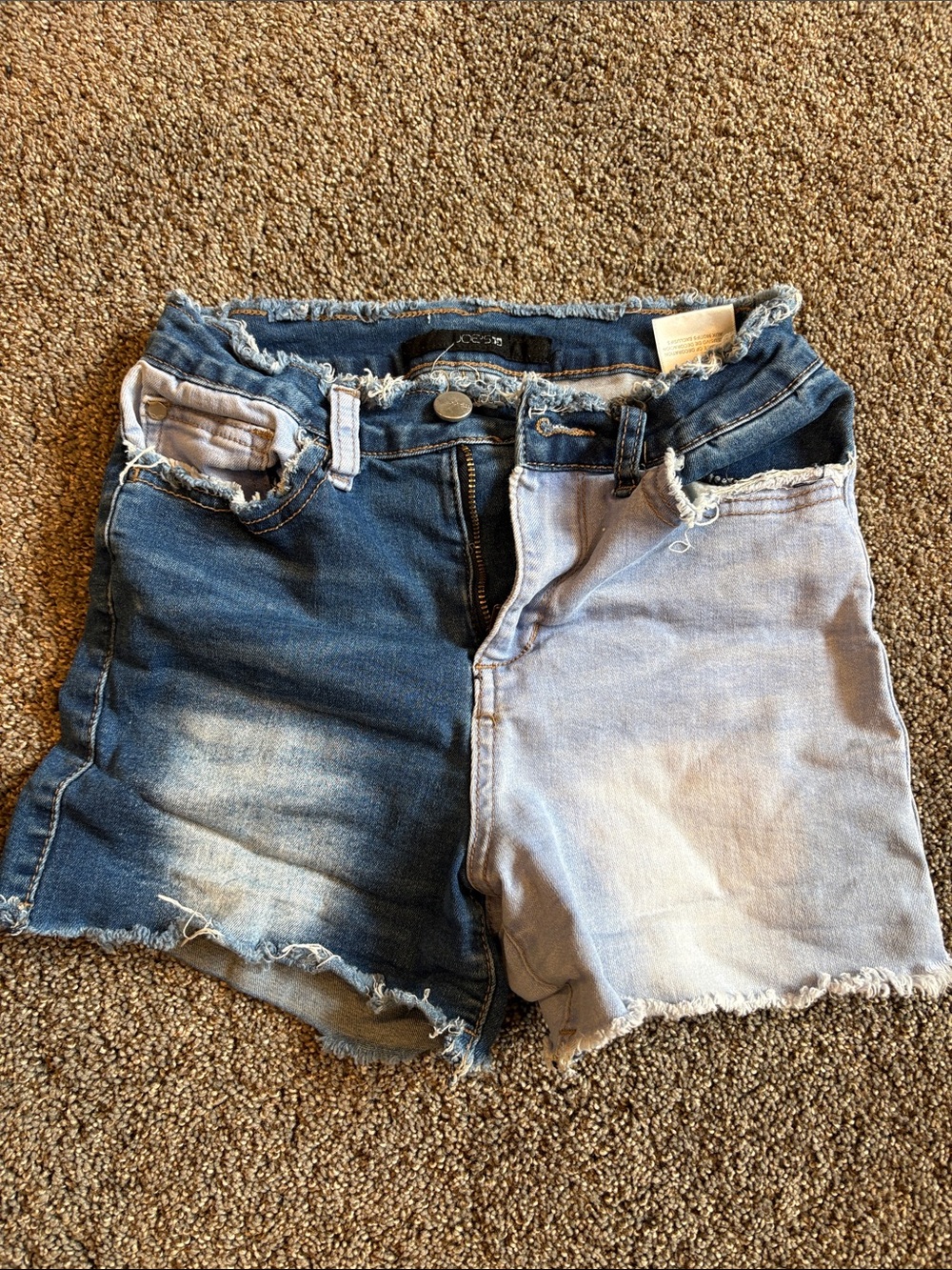 Joe's Jeans Two-Tone High-Rise Denim Shorts in Dark Blue and Light Blue